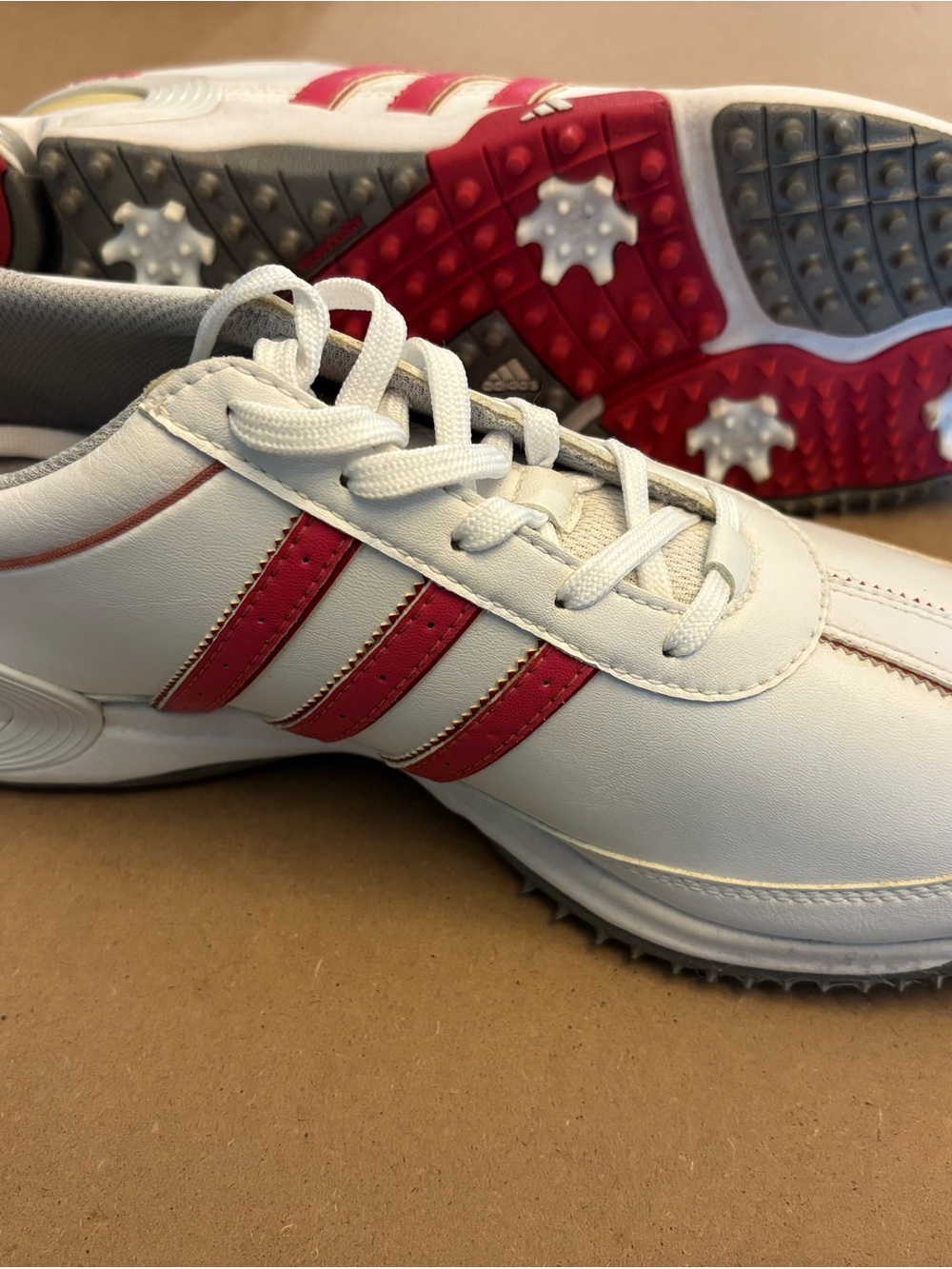 adidas White Lace-Up Sneakers with Pink Three-Stripes